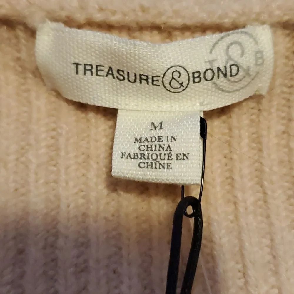 Nwt Treasure & Bond Blush Pink Ribbed V-Neck Sweater - M — image 4 of 5